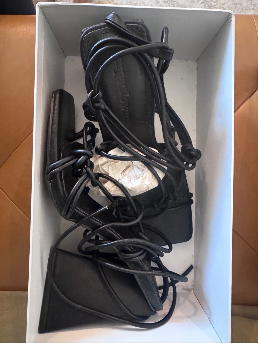 superdown Black Lace-Up Square Toe Heels